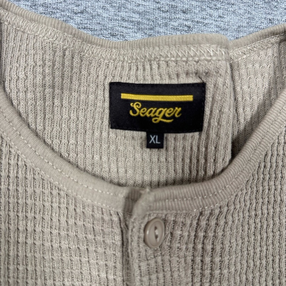 Seager Sawpit Henley Shirt Mens XL Brown Waffle Knit Long Sleeve Thermal - Picture 8 of 9